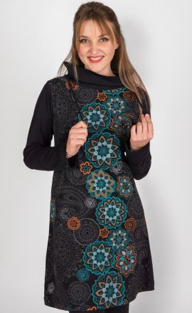 Kleid Michaela Gautam Lalita Schwarz mit Orange und Mintgrün