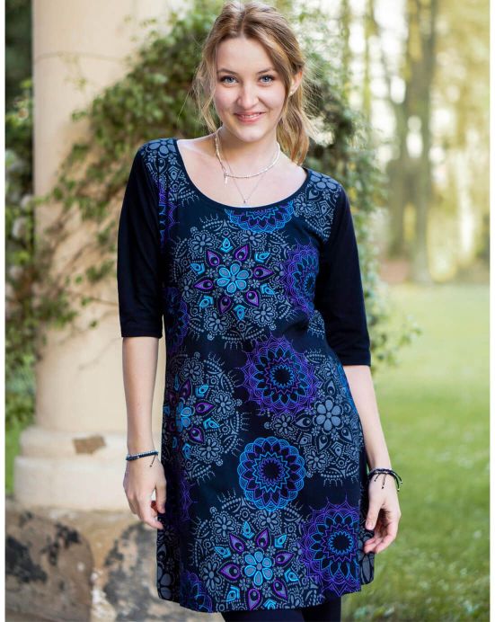 Kleid Michaela Gautam Narami mit Stickereien Schwarz-lila