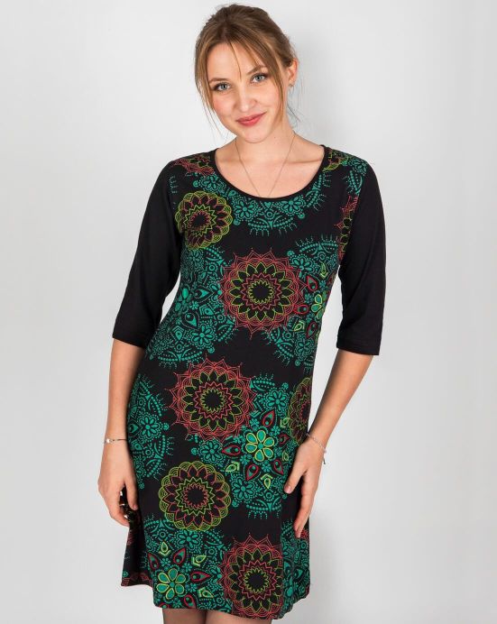 Kleid Michaela Gautam Narami mit Stickereien Schwarz-grün