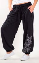Damenhose Purano aus leichter Baumwolle Schwarz mit Wiesenblüten