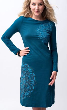 Kleid Michaela Gautam Kadhya mit gesticktem Mandala Petrol