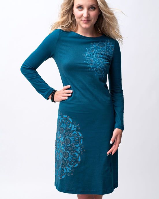 Kleid Michaela Gautam Kadhya mit gesticktem Mandala Petrol