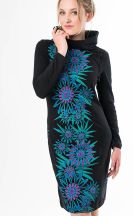 Kleid Michaela Gautam Hede Schwarz mit Türkisblüten