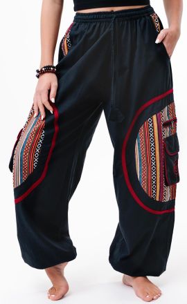 Schwarz-bordeaux Baggy-Cargo-Hose Michaela Gautam