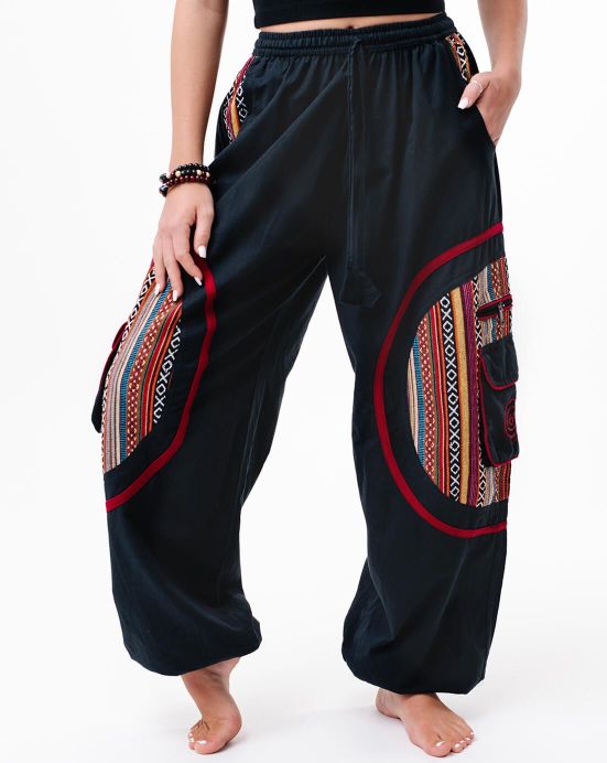 Schwarz-bordeaux Baggy-Cargo-Hose Michaela Gautam